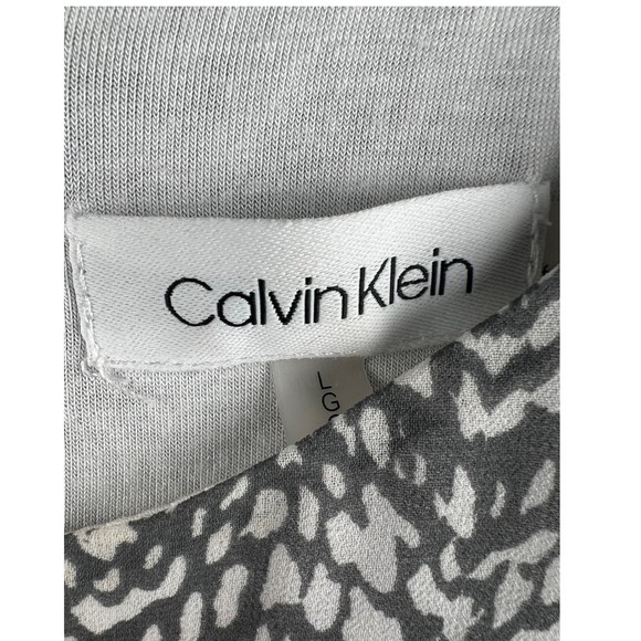 Calvin Klein Animal Print Bell Sleeve Womens Size Large Brown White Tunic Top - Picture 3 of 5